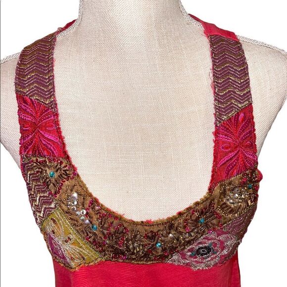 Free People Embroidered & Embellished Magenta Pink Swing Tunic Tank - Picture 8 of 13